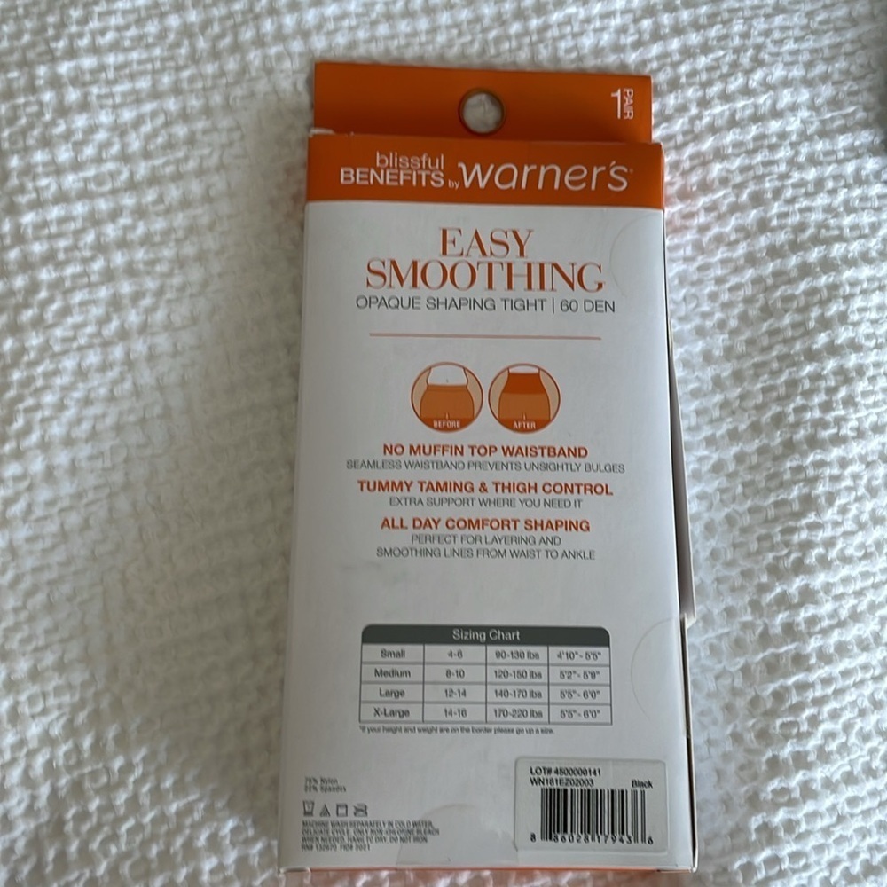 NWT Warners Easy Smoothing Black Opaque Shaping Tights in size L - Picture 2 of 4